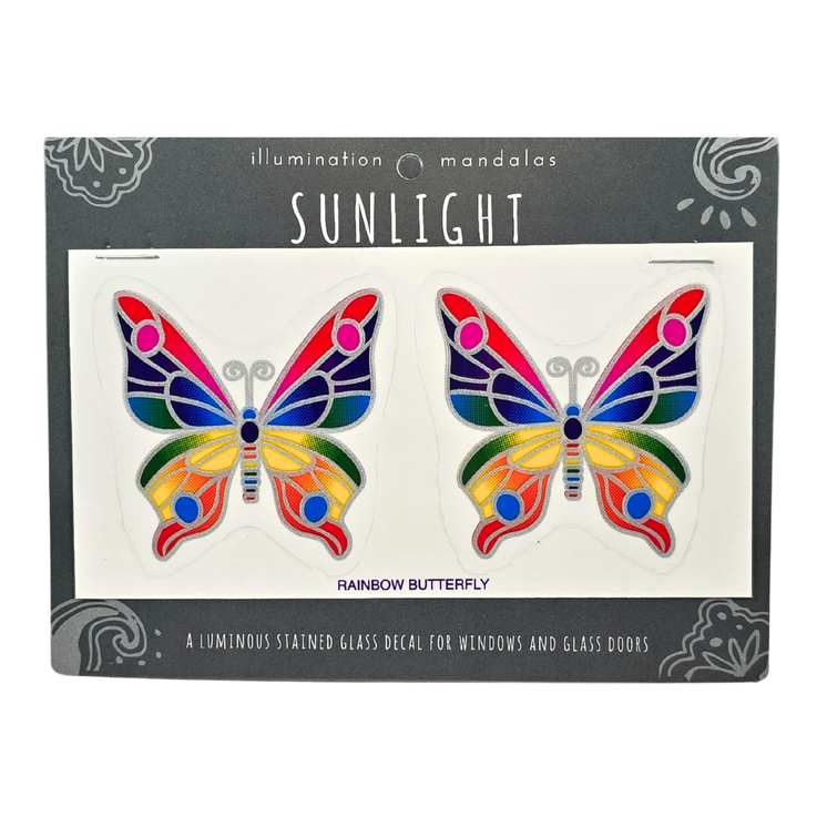 2 x Rainbow Butterfly 6cm Sunseal Glass Sticker