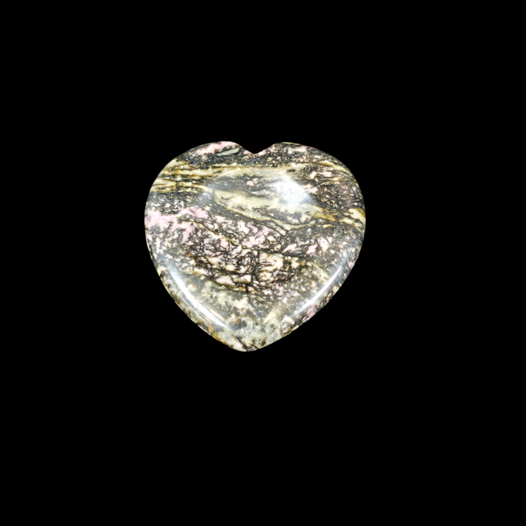Black Line Rhodonite Heart Shape Worry Stone (Thumb Stone)