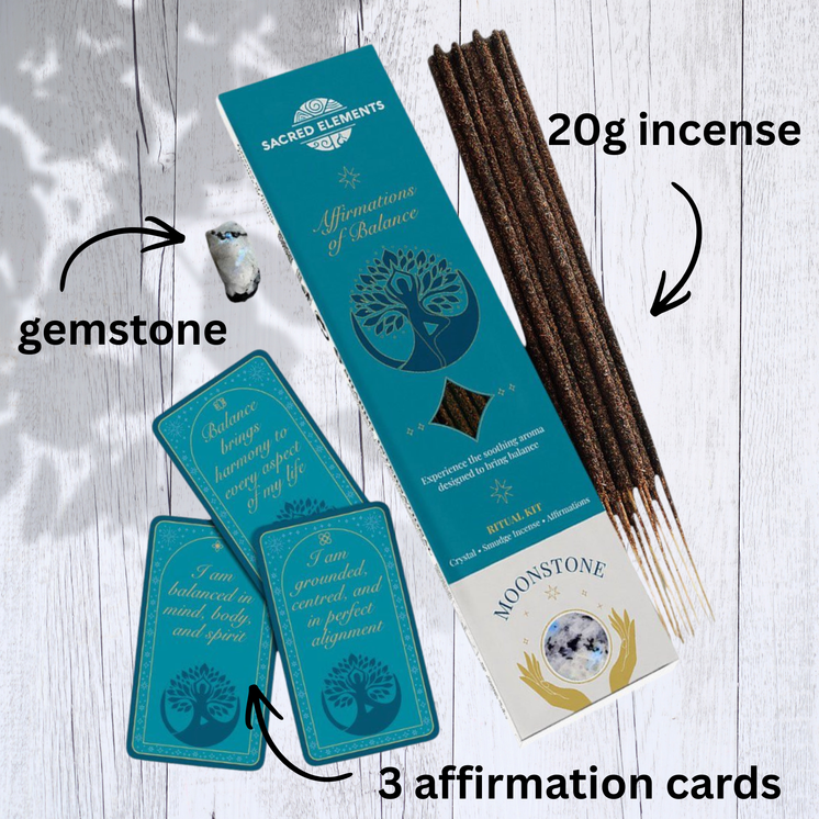 Affirmation of Balance Crystal Smudge Incense Kit with Moonstone
