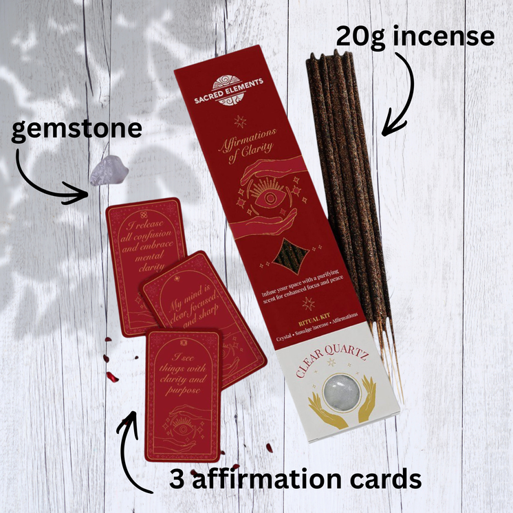 Affirmation of Clarity Crystal Smudge Incense Kit with Clear Quartz