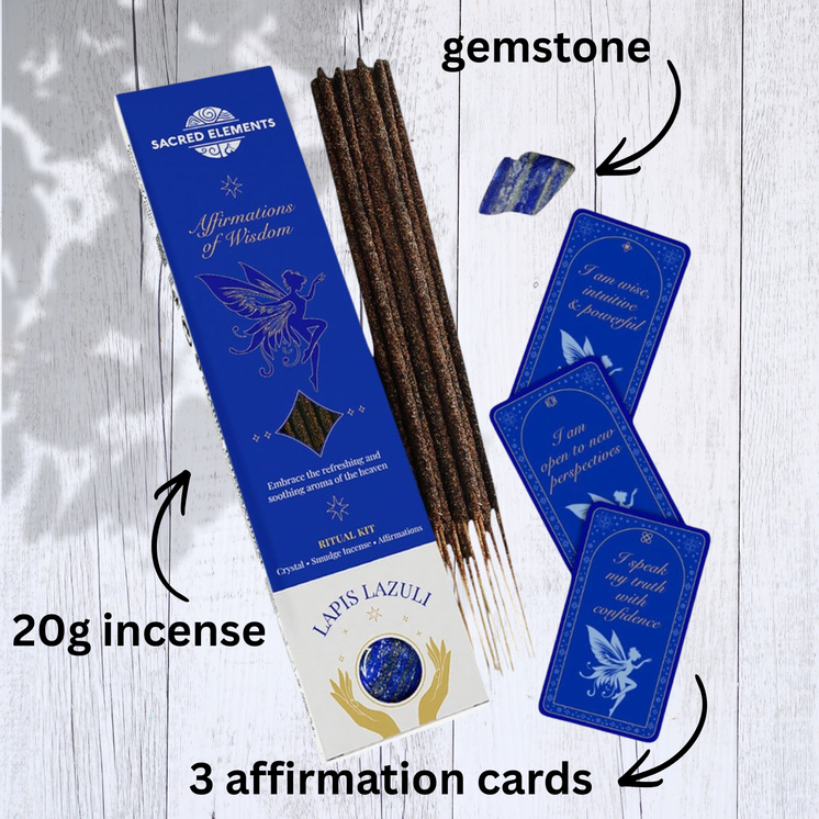 Affirmation of Wisdom Crystal Smudge Incense Kit with Lapis Lazuli