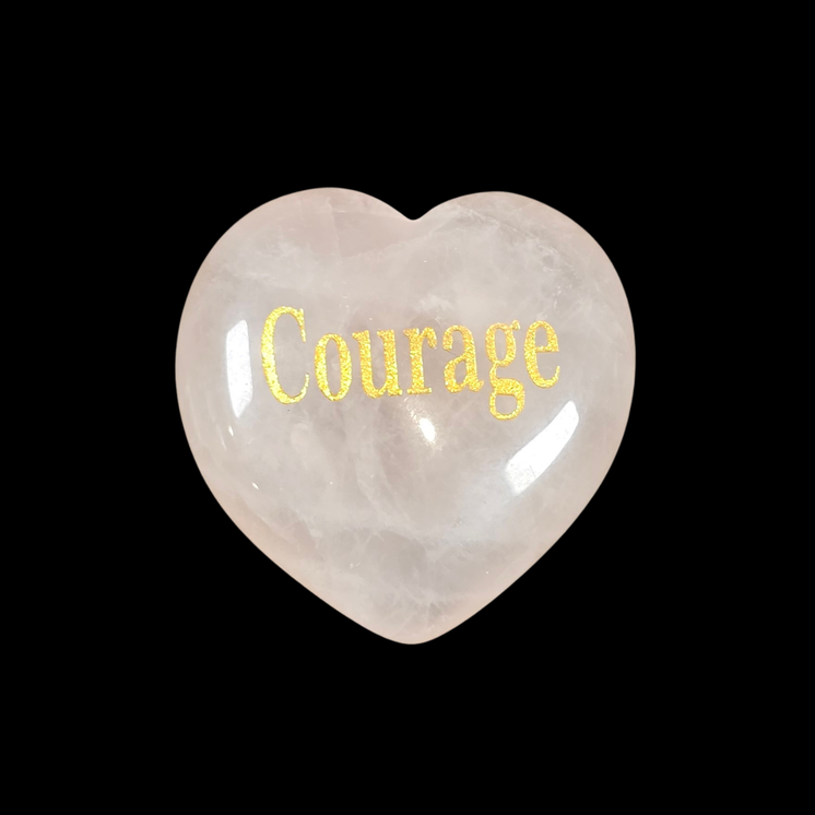 3cm Rose Quartz Heart with Affirmation - Courage