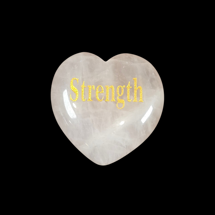 3cm Rose Quartz Heart with Affirmation - Strength