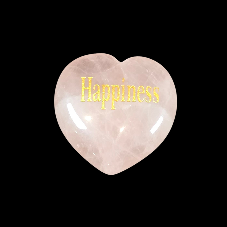 3cm Rose Quartz Heart with Affirmation - Happiness