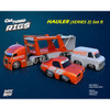 Car Tuned 1:64 Rigs Hauler Open Cars Transporter with 69 Pontiac GTO Judge & 79 GMC Vandura – Racing Set Series 2B