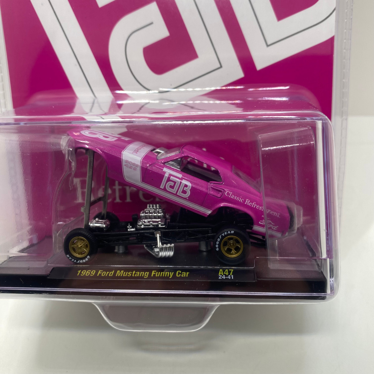 M2 1969 フォード・マスタング NHRA ファニーカー (チェイスカー) Gold Rim Chase Unit ~ 1/64 M2 Machines 1969 Ford Mustang