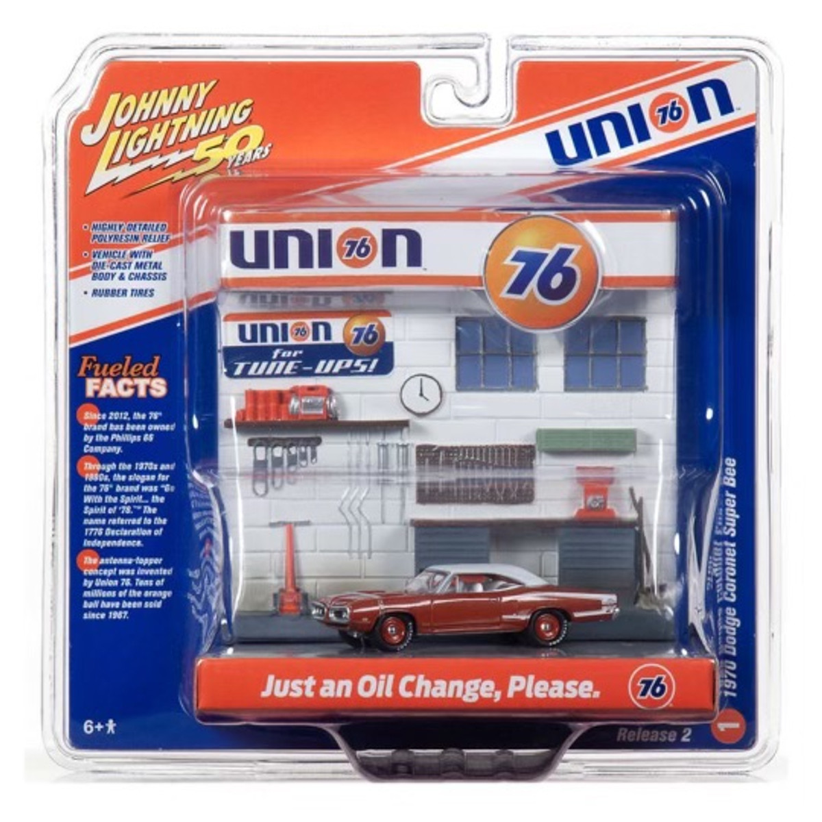 Johnny Lightning 1/64 Diorama Union 76 Oil Change 1970 Dodge Super