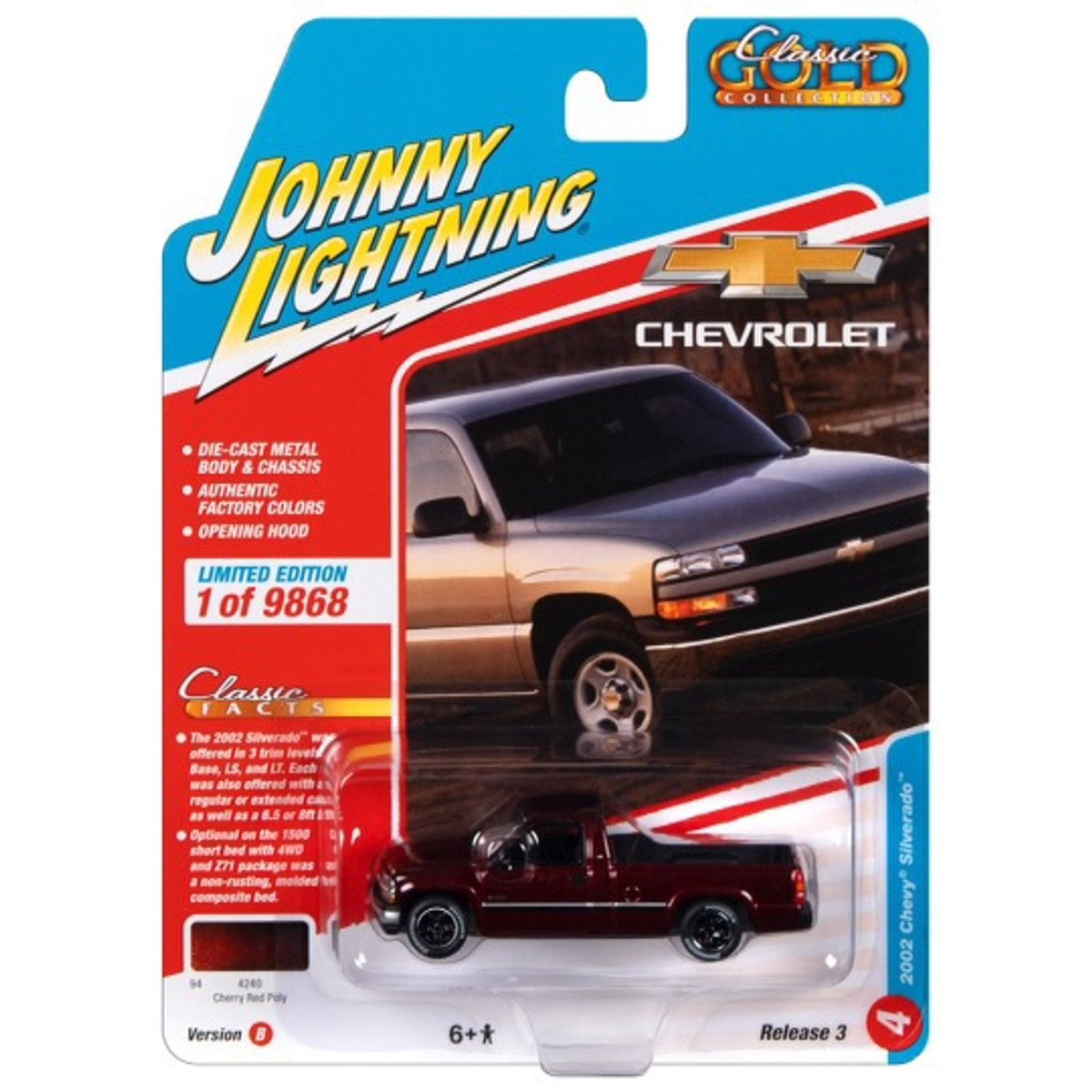 2022 Johnny Lightning 1/64 Classic Gold 2002 Chevrolet Silverado Release 3B Red