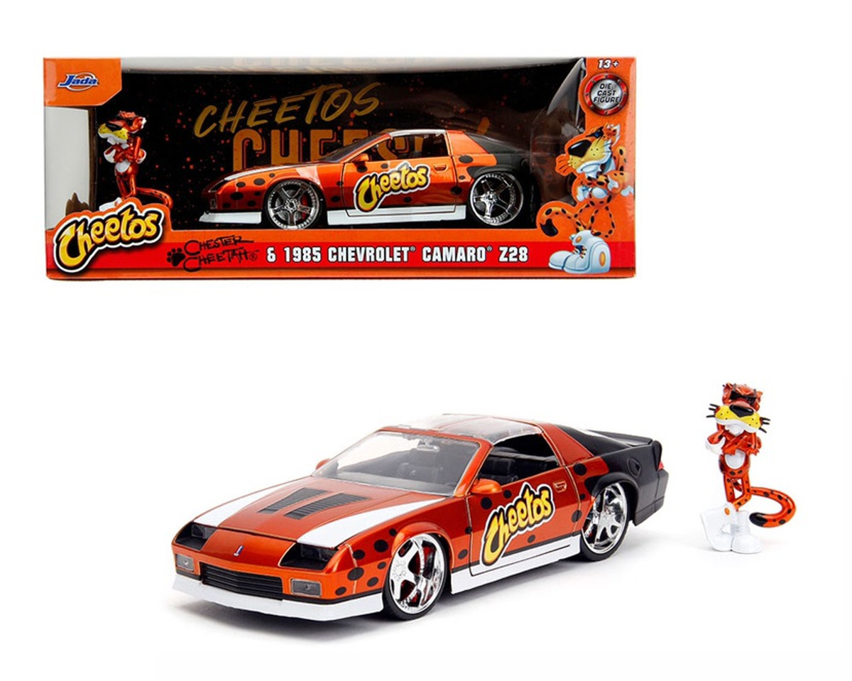 Jada 1/24 Hollywood Rides 1985 Chevrolet Camaro Z28 Cheetos With Chester Cheetah  Jada 1/24 Hollywood Rides 1985 Chevrolet Camaro Z28 Cheetos With Chester Cheetah