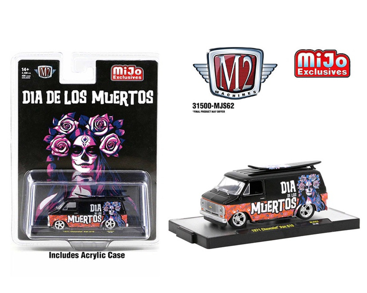 M2 Machines 1:64 1971 Chevrolet Van With Surf Board “Dia De Los Muertos” - Mijo Exclusives Limited Edition