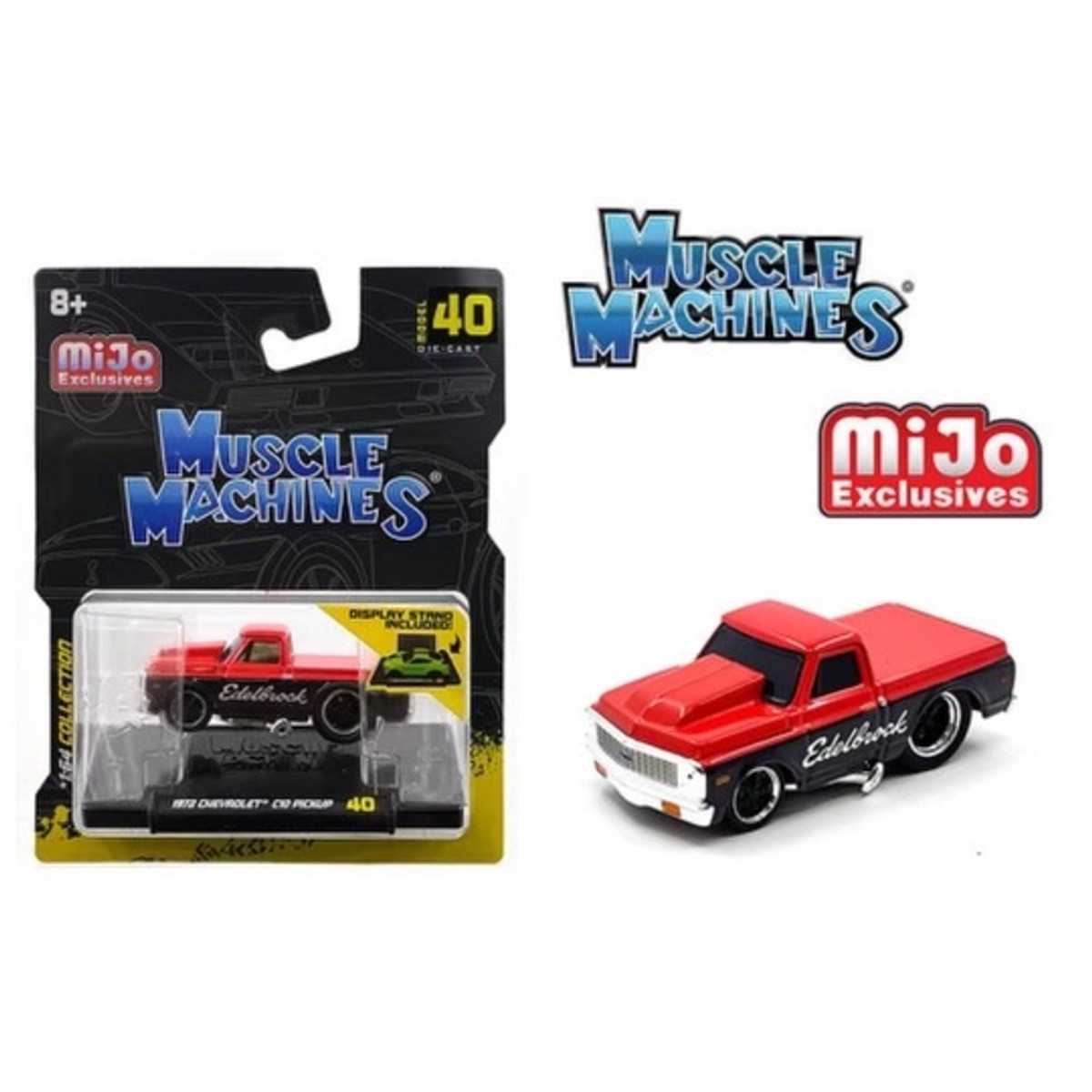 Preorder: Muscle Machines 1:64 1972 Chevrolet C-10 Pick Up Edelbrock Limited Edition – Red with Black – Mijo Exclusives