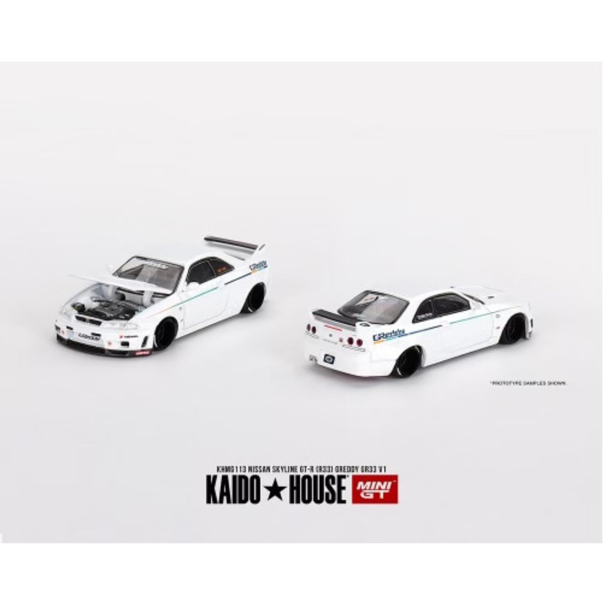 Preorder: Kaido House x Mini GT 1:64 Nissan Skyline GT-R (R33) Greddy GR33 V1 – White