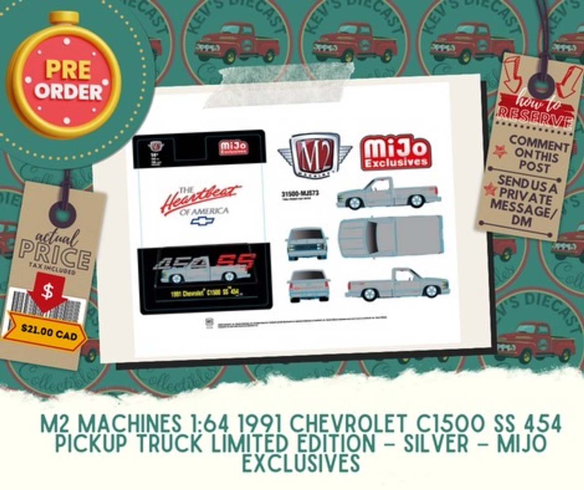 PREORDER: M2 Machines 1:64 1991 Chevrolet C1500 Ss 454 Pickup Truck Limited Edition – Silver – Mijo Exclusives