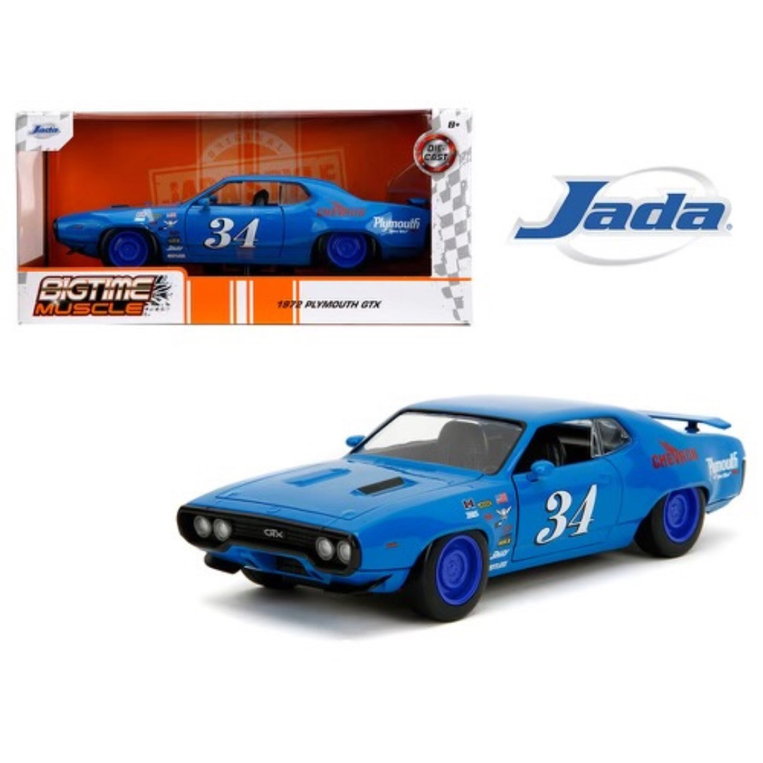 Jada 1/24 Bigtime Muscle 1972 Plymouth GTX – Blue with Chevron Graphic 