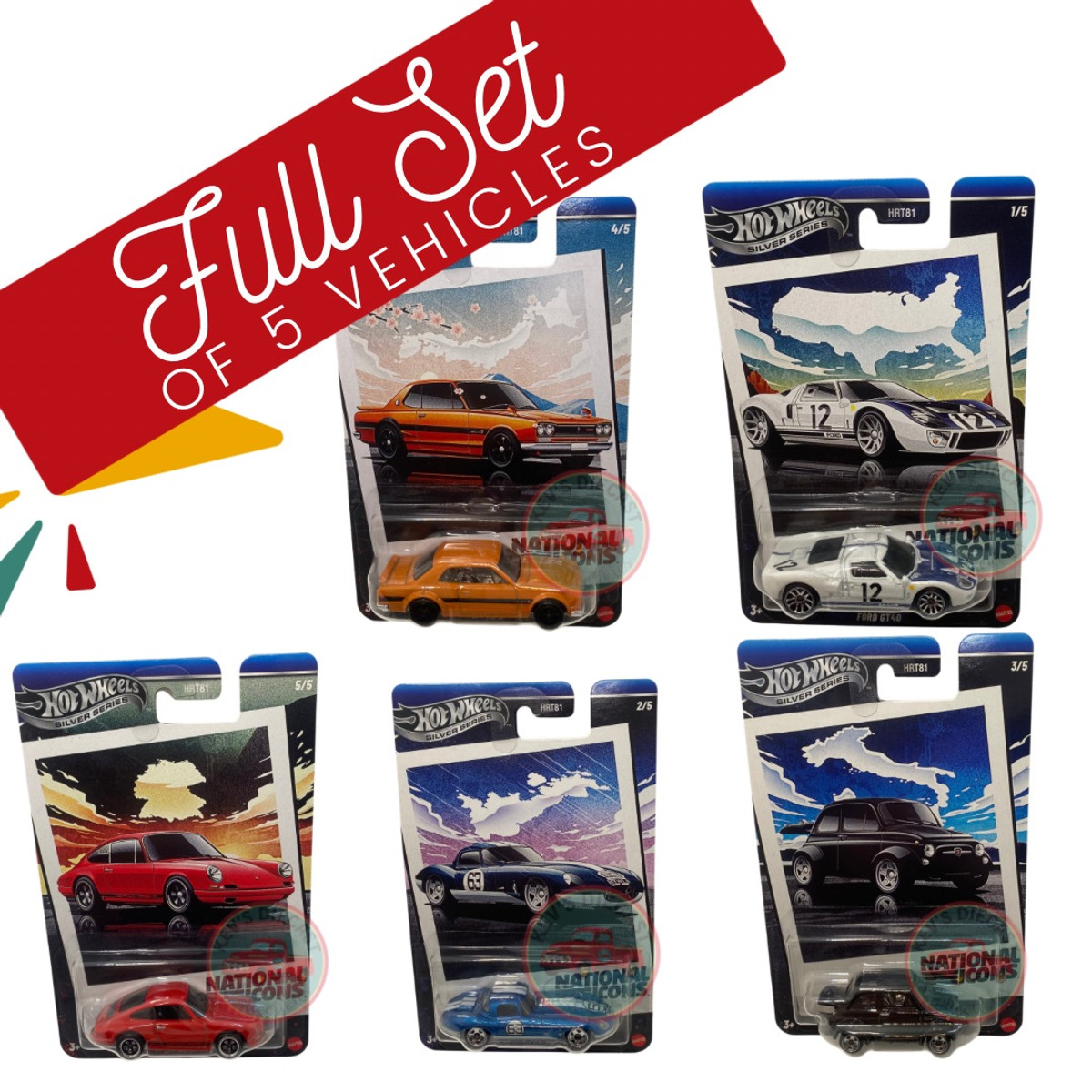 2025 Hot wheels Silver Series National Icons Set Of 5 Vehicles 