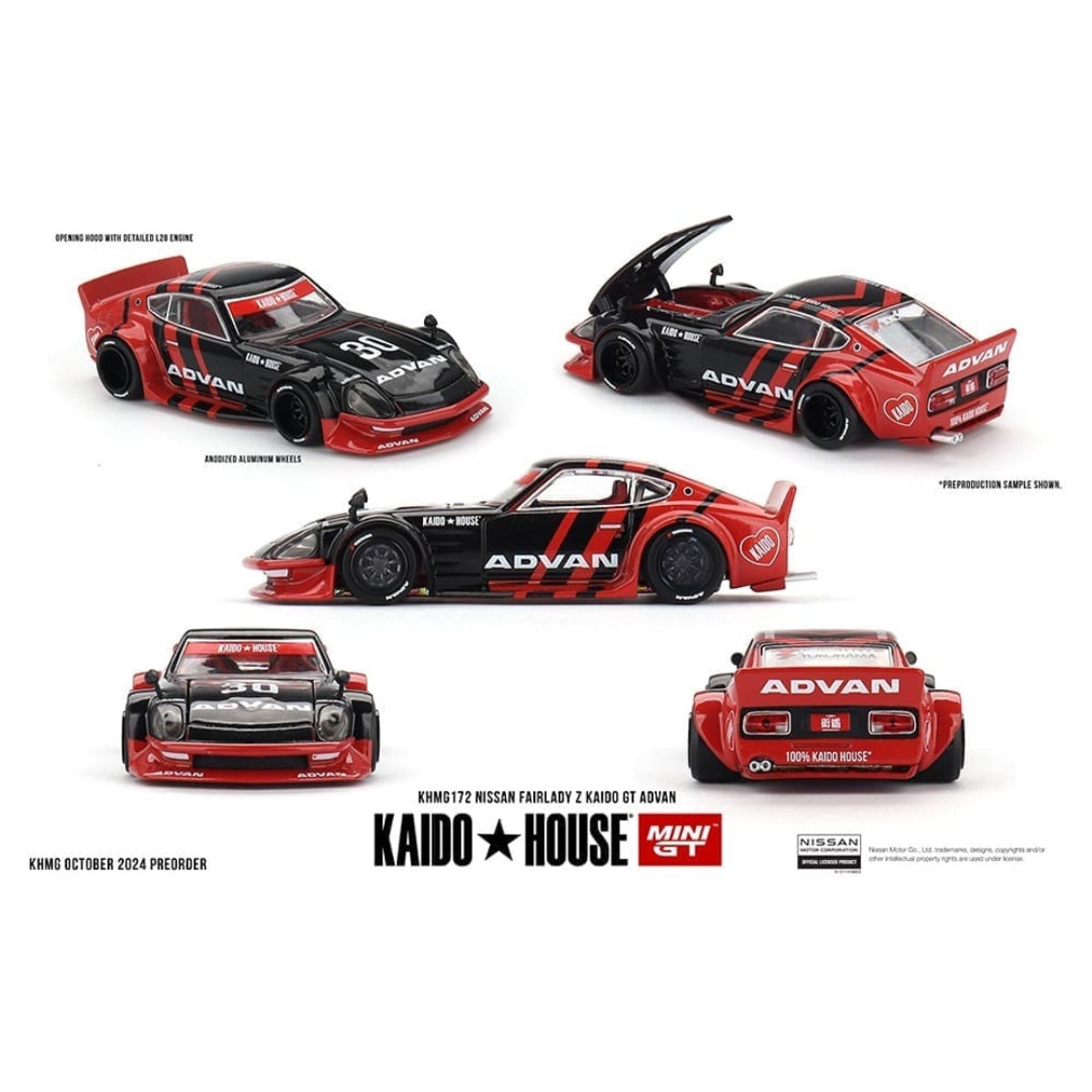 Kaido House x Mini GT 1:64 Nissan Fairlady Z Kaido GT ADVAN – Black