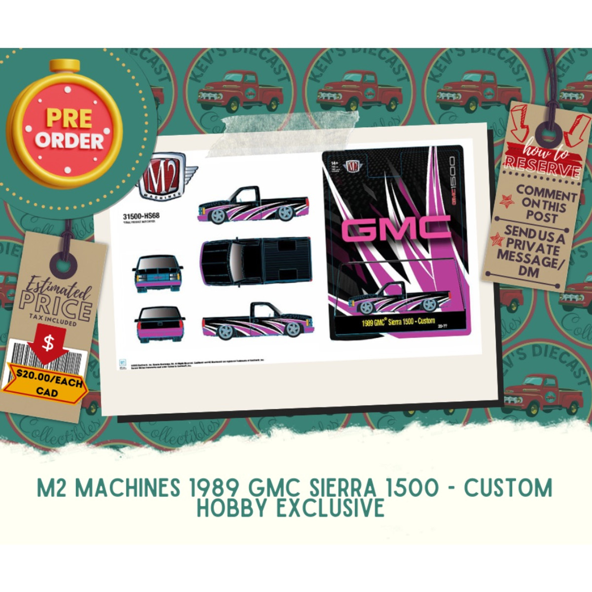 PREORDER: M2 Machines 1/64 1989 GMC Sierra 1500 – Custom Black Pink – Hobby Exclusive
