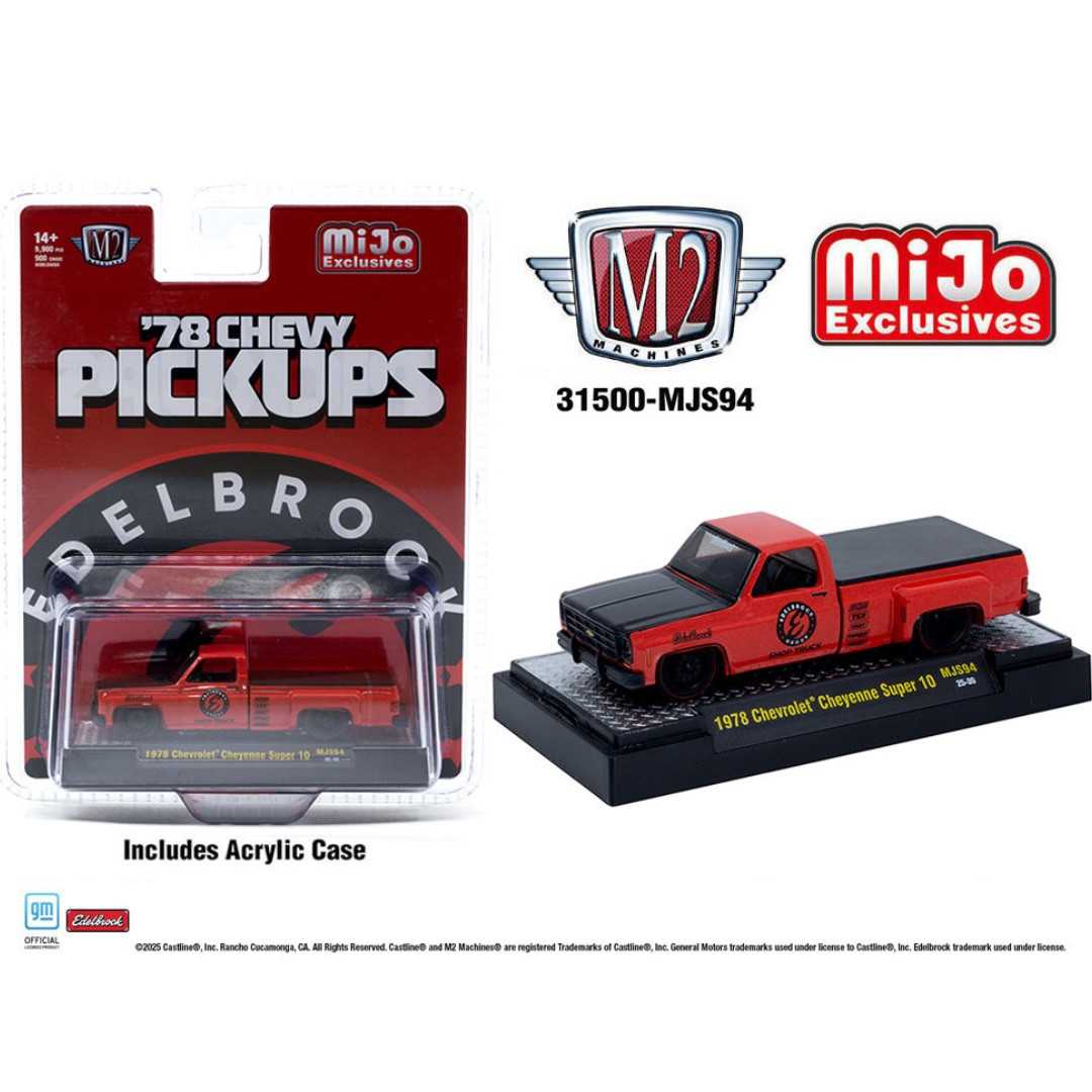 M2 Machines 1:64 1978 Chevrolet Cheyenne Super 30 Custom EDELBROCK – Red – MiJo Exclusives Limited Edition