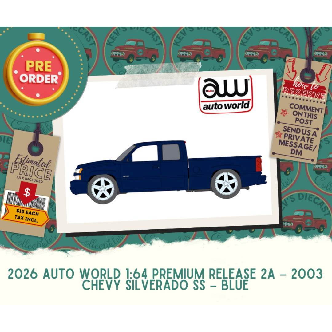 PREORDER: 2026 Auto World 1:64 Premium Release 2A – 2003 Chevy Silverado SS – In Blue
