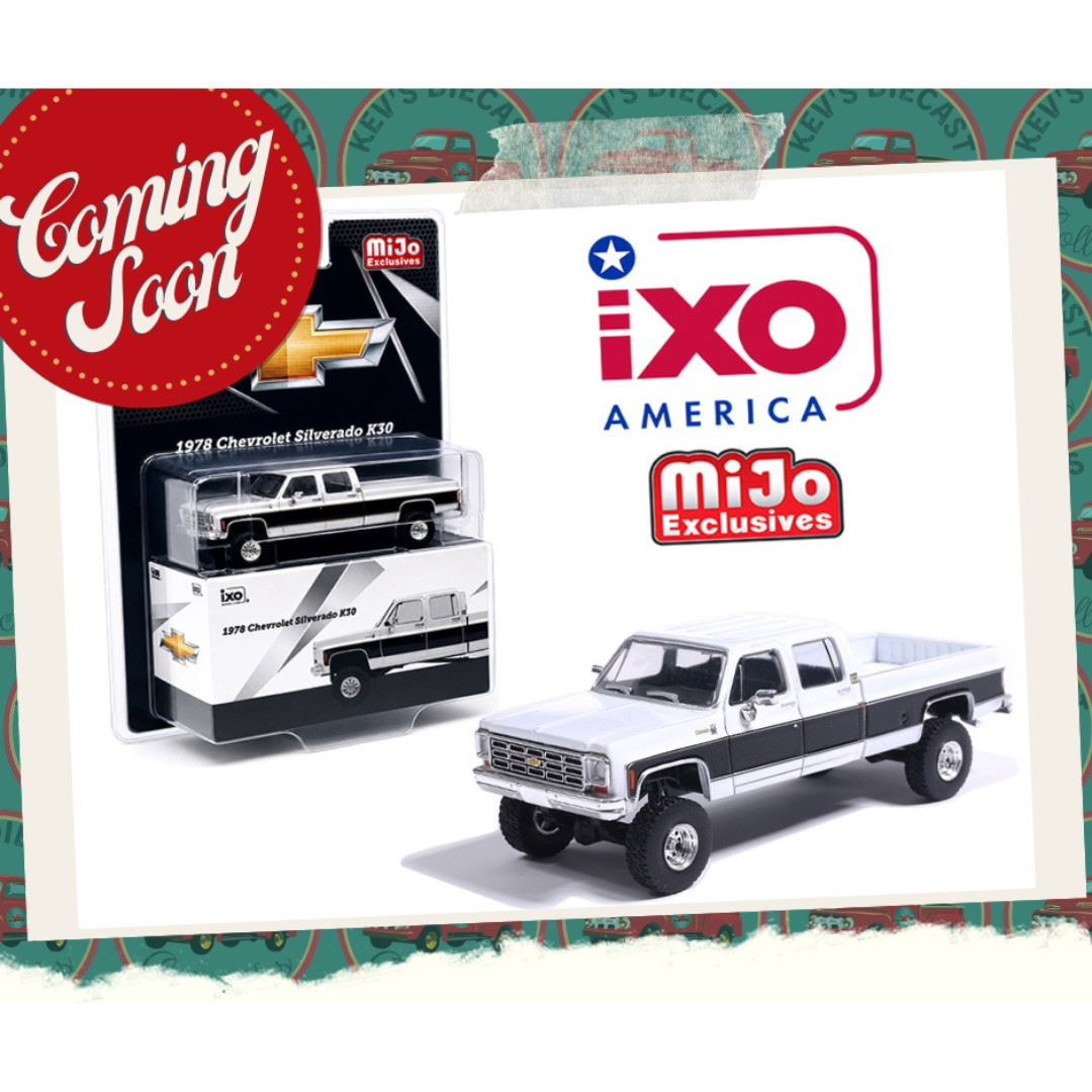 PREORDER: IXO Model 1:64 1978 Chevrolet Silverado K30 Crew Cab Fleetside Lifted – White w/ Black Two Tone – Limited Edition – Mijo Exclusives - ETA JULY