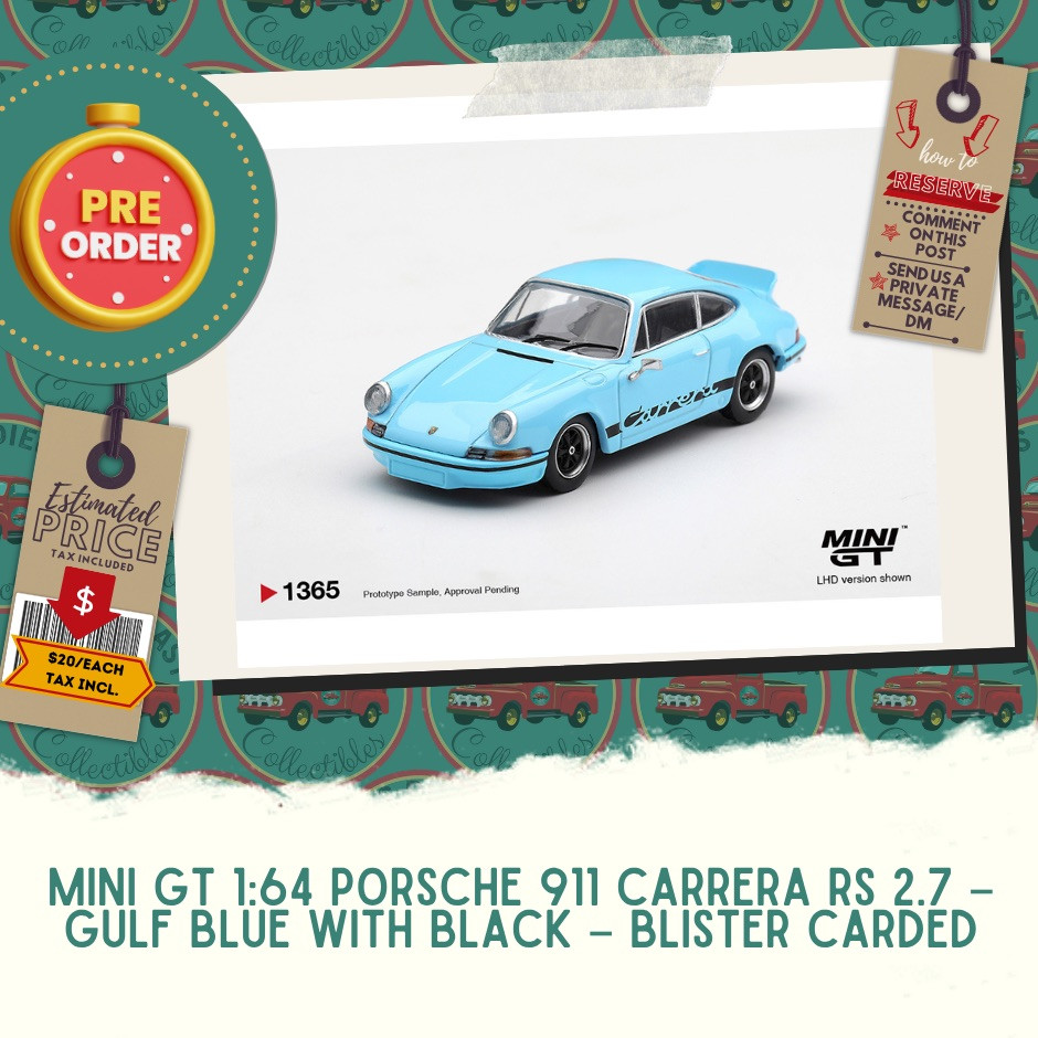 PREORDER: Mini GT 1:64 Porsche 911 Carrera RS 2.7 – Gulf Blue with Black - Blister Carded 