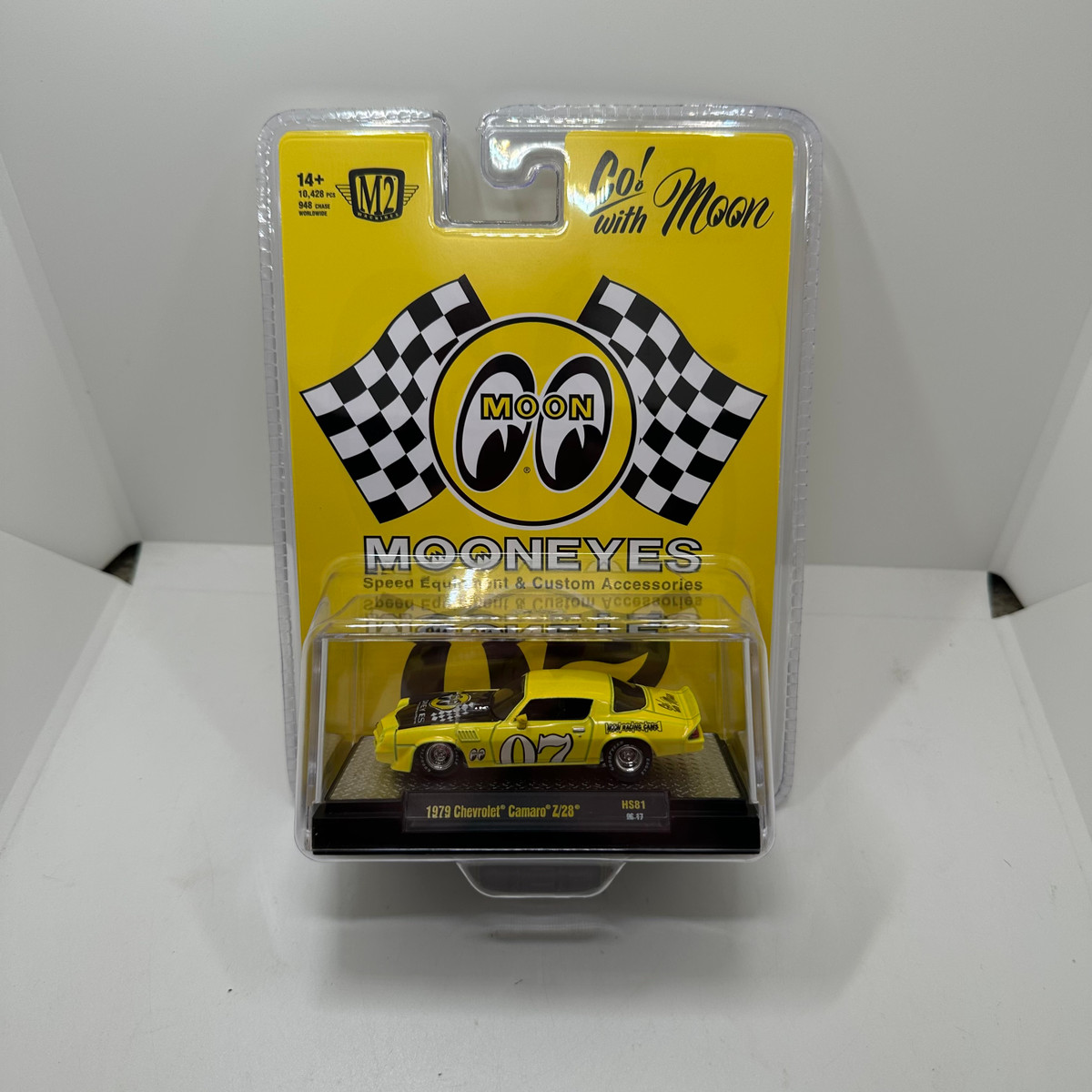 M2 Machines 1:64 1979 Chevrolet Camaro Z28 Mooneyes Speed Equipment – Yellow – Hobby Exclusive