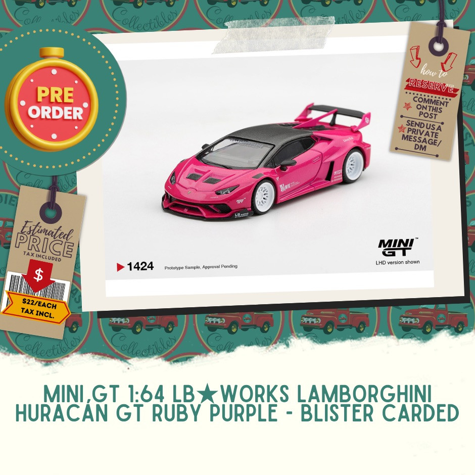 PREORDER: Mini GT 1:64 LB★WORKS Lamborghini Huracán GT Ruby Purple - Blister Carded
