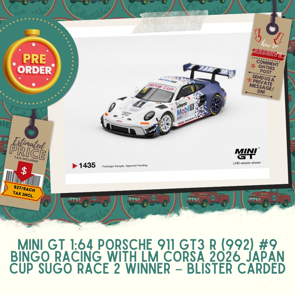 PREORDER: Mini GT 1:64 Porsche 911 GT3 R (992) #9 Bingo Racing with LM Corsa 2026 Japan Cup Sugo Race 2 Winner  - Blister Carded 