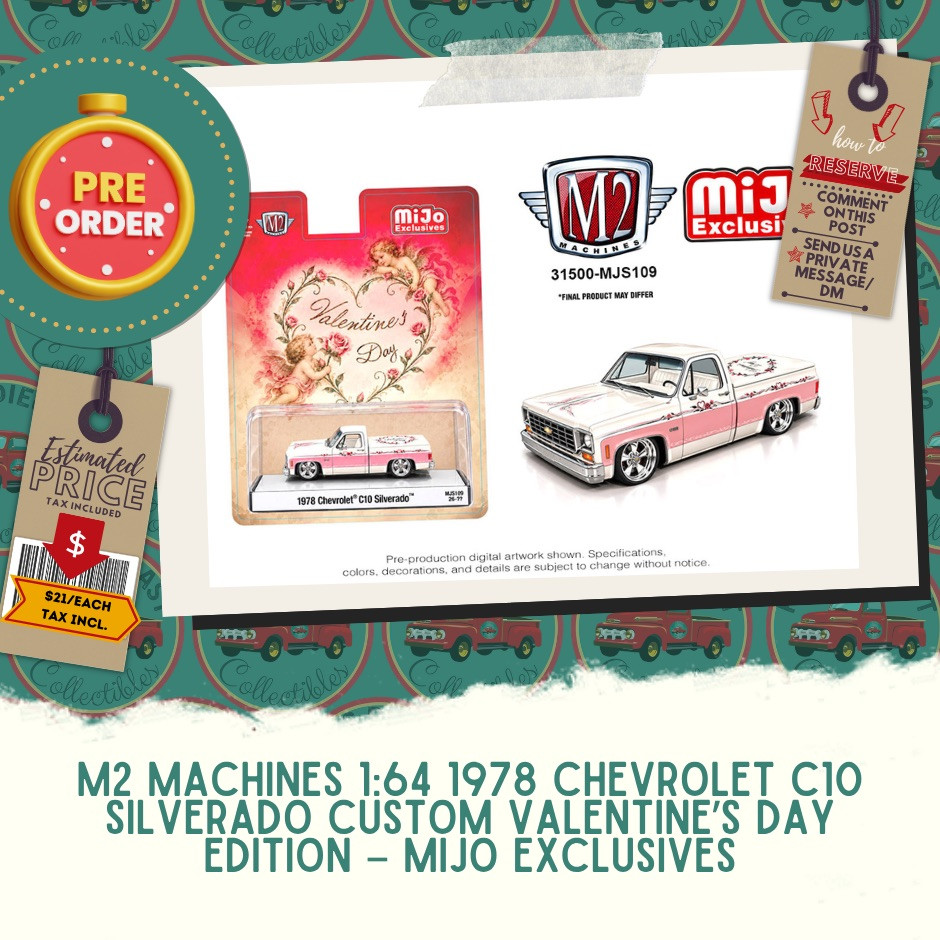 PREORDER: M2 Machines 1:64 1978 Chevrolet C10 Silverado Custom Valentine’s Day Edition – Mijo Exclusives 