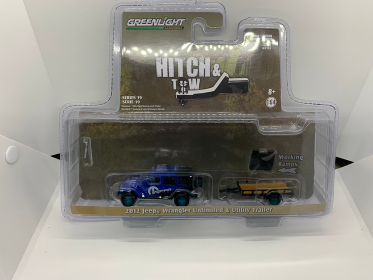 Greenlight Green Machine Hitch And Tow 2012 Jeep Wrangler Unlimited & Utility Trailer