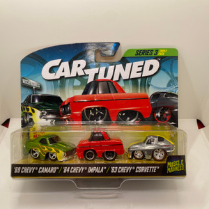 2025 Car Tuned 1:64 Lowriders Series 3 Muscle Madness 3 Pack – 1969 Chevrolet Camaro, 1964 Chevrolet Impala, 1963 Chevrolet Corvette