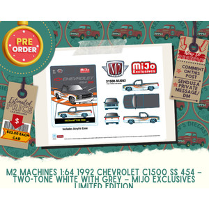 PREORDER: M2 Machines 1:64 1992 Chevrolet C1500 SS 454 – Two-Tone White with Grey – MiJo Exclusives Limited Edition
