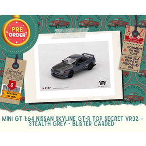 PREORDER: Mini GT 1:64 Nissan Skyline GT-R Top Secret VR32 – Stealth Grey - Blister Carded 