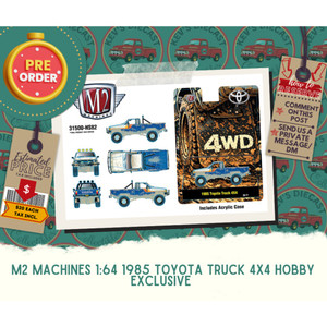PREORDER: 1985 Toyota Truck 4X4 in Blue and White with Orange and Red Stripes - With Mud Splatter Hobby Exclusive 