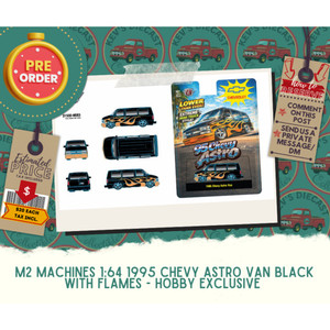 PREORDER: M2 Machines 1:64 1995 Chevrolet Astro Van in Black with Flames Hobby Exclusive 