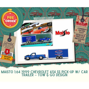PREORDER: Maisto 1:64 1999 Chevrolet 454 SS Pick-Up w/ Car Trailer – Tow & Go Design