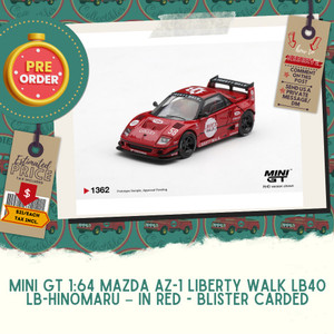 PREORDER: Mini GT 1:64 Mazda AZ-1 Liberty Walk LB40 LB-Hinomaru – In Red - Blister Carded