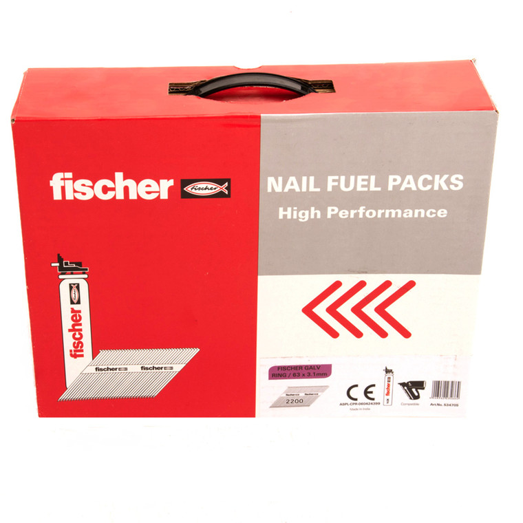 Fischer 2.8 x 75mm Collated Galvanised Ring Shank Nails -  2200 &  2 Fuel Cells