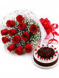 Dozen Roses & Black Forest Cake Package