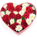 Dozen Red Roses & White Mums Heart Box