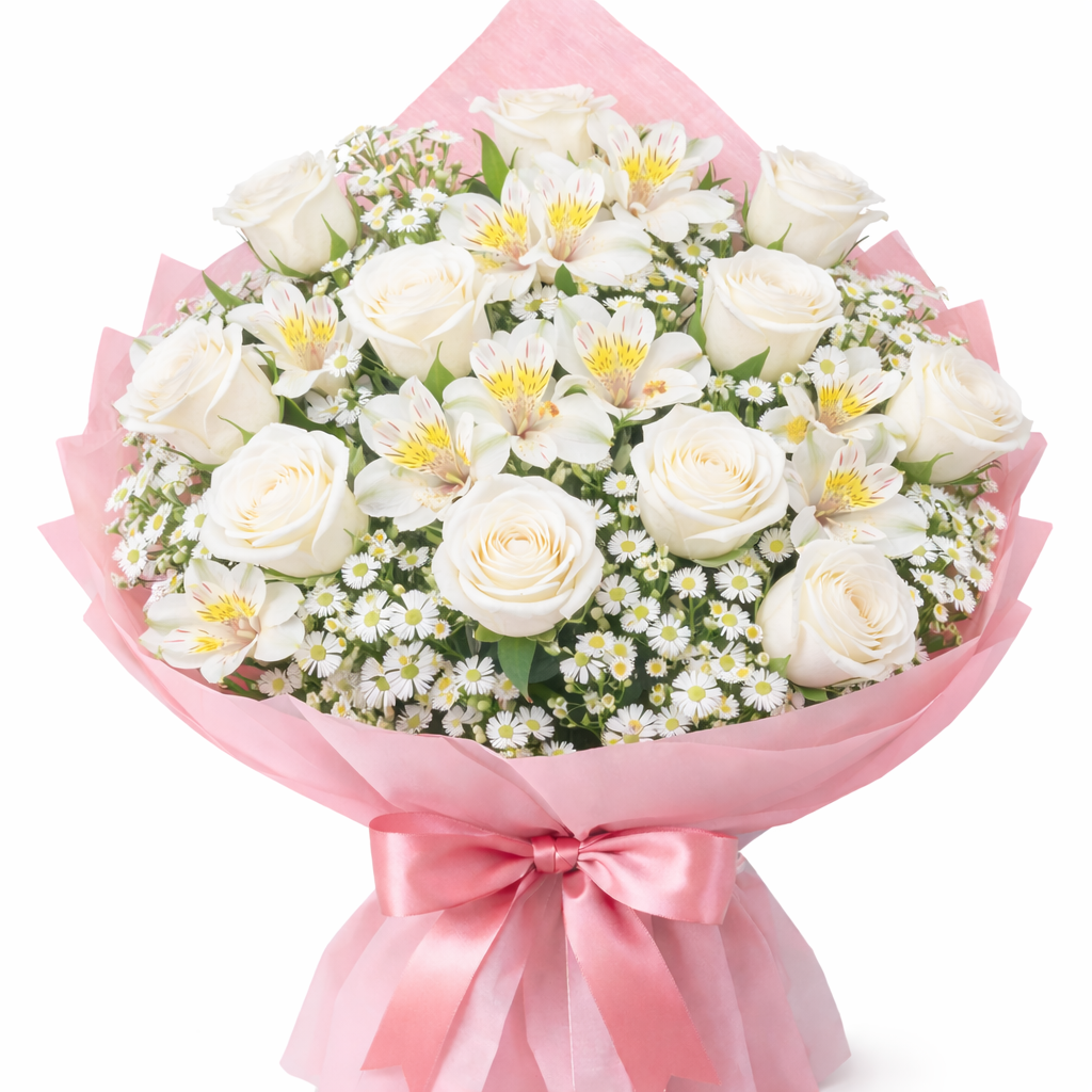 Dozen Roses & Peruvian lilies bouquet - BEST SELLER!