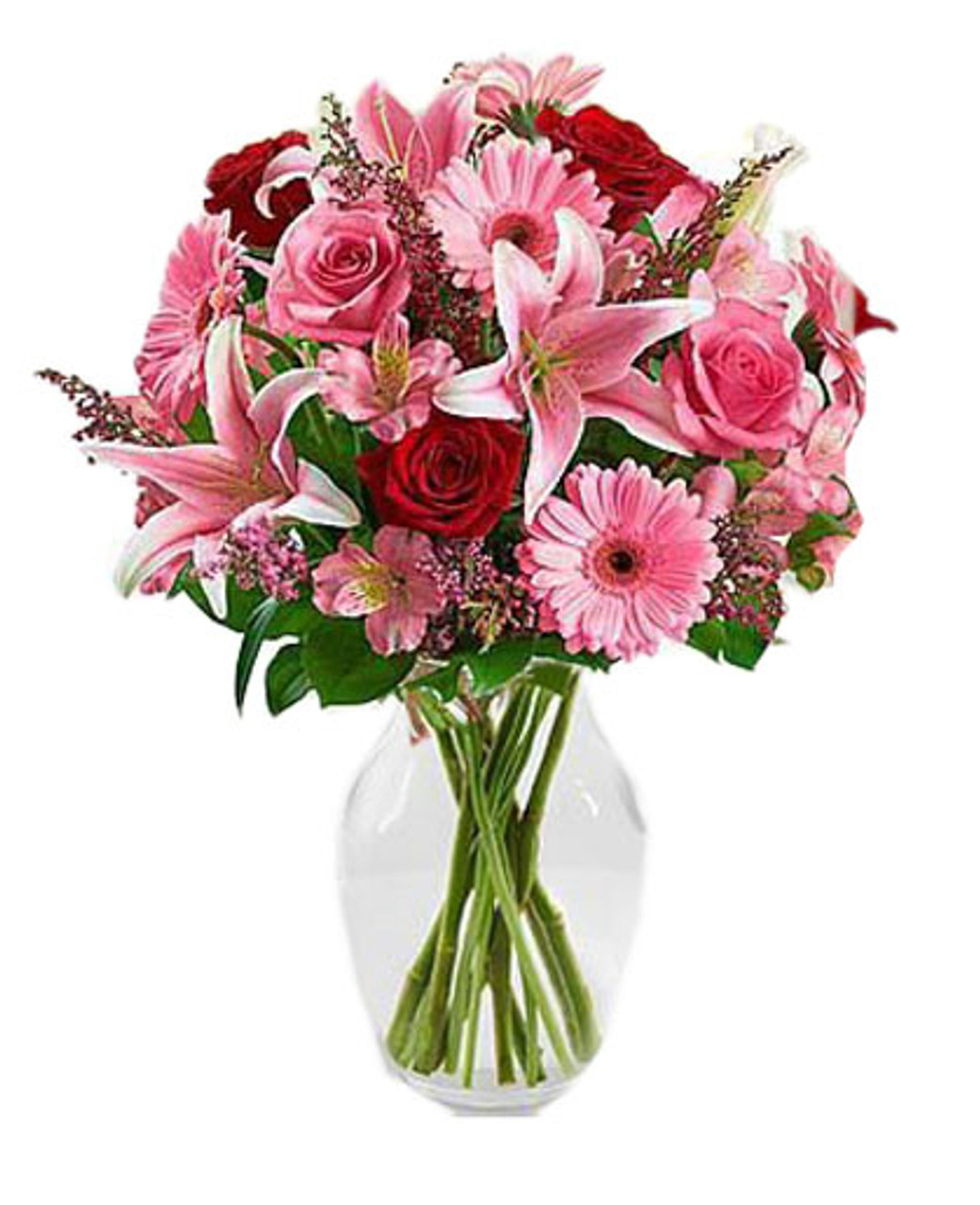 BEST SELLER! Pink Stargazers, Red & Pink Roses, Gerberas & Peruvian Lilies