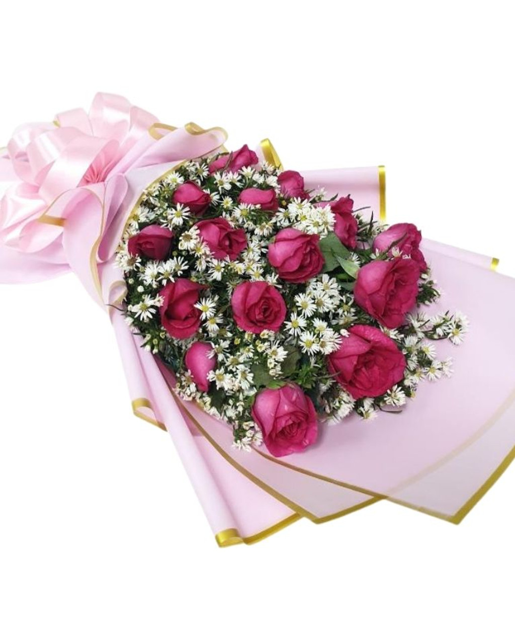 12 Fuchsia Pink Roses