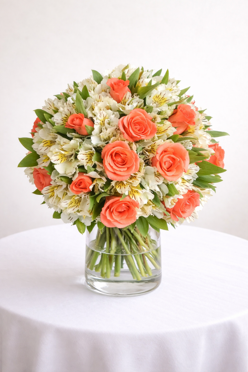 12 Pomelo Roses & Peruvian Lilies Bouquet - BEST SELLER!