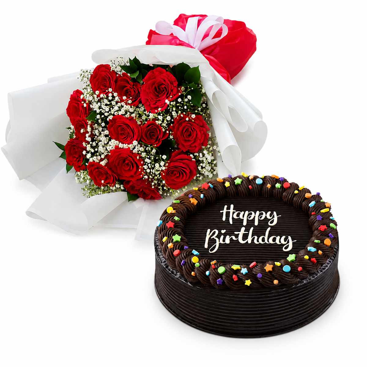 Dozen Roses & Dedication Cake Package