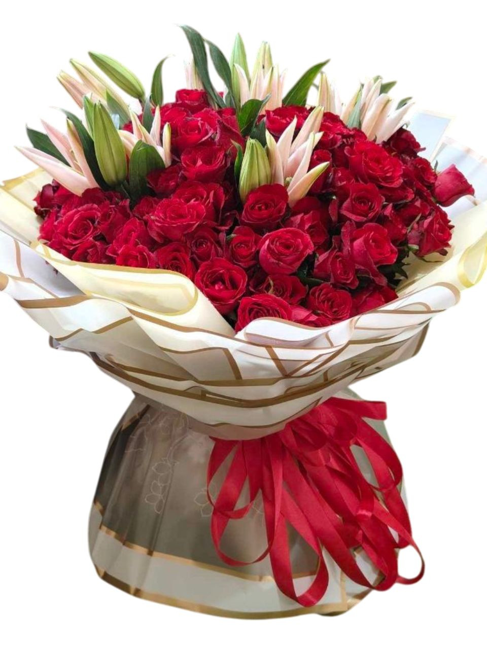 50 Roses & Stargazer Lilies Bouquet 50 Roses & Stargazer Lilies Bouquet