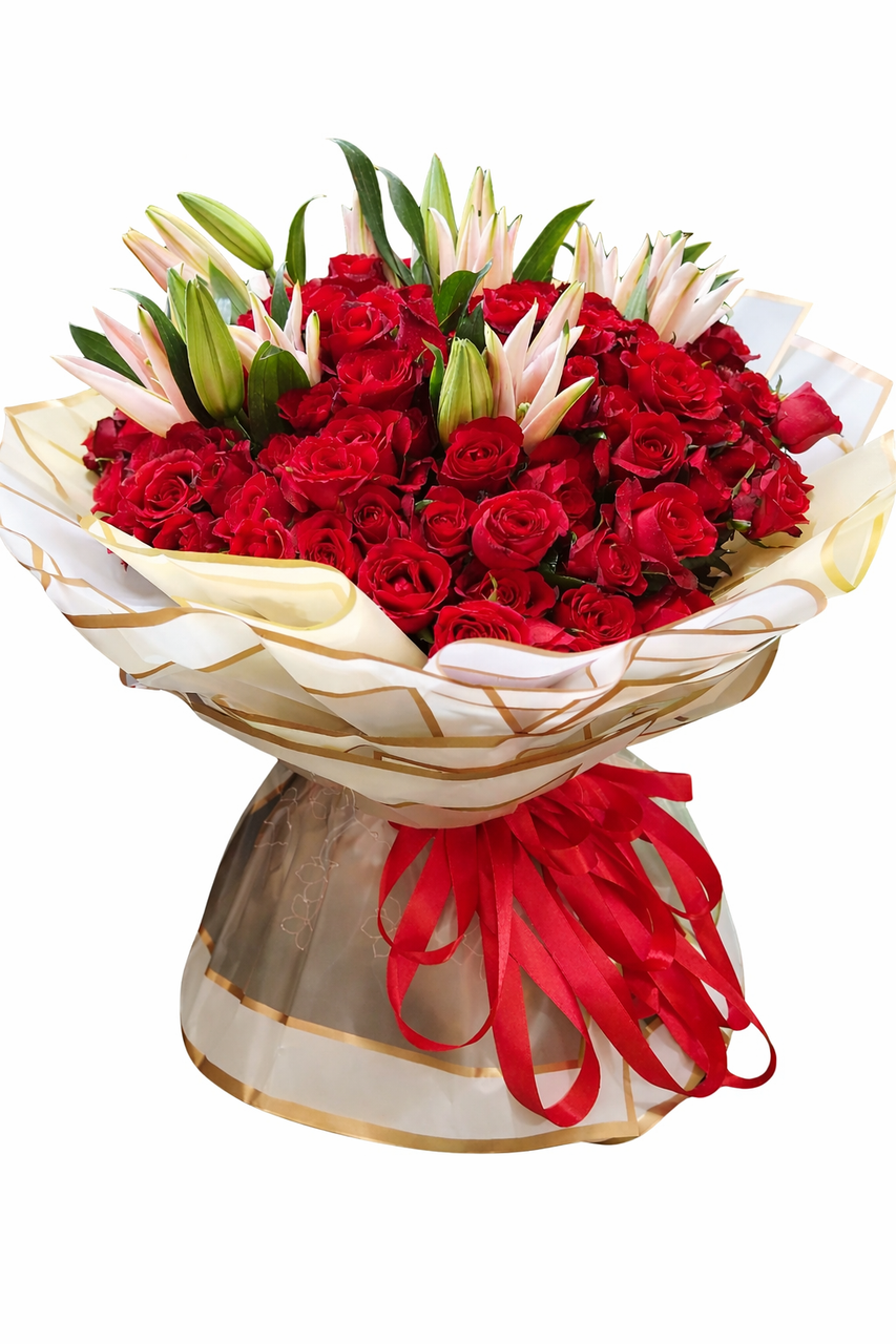50 Roses & Stargazer Lilies Bouquet