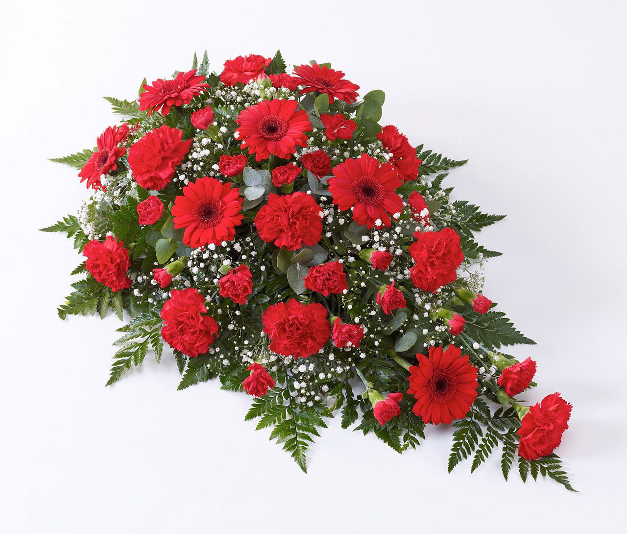 Spray Casket Red Carnations Gerberas Funeral Sympathy