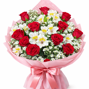 Dozen Roses & Peruvian lilies bouquet - BEST SELLER!