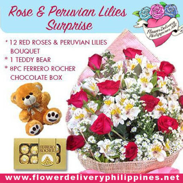 Rose and Peruvian Lilies Surprise  Rose and Peruvian Lilies Surprise